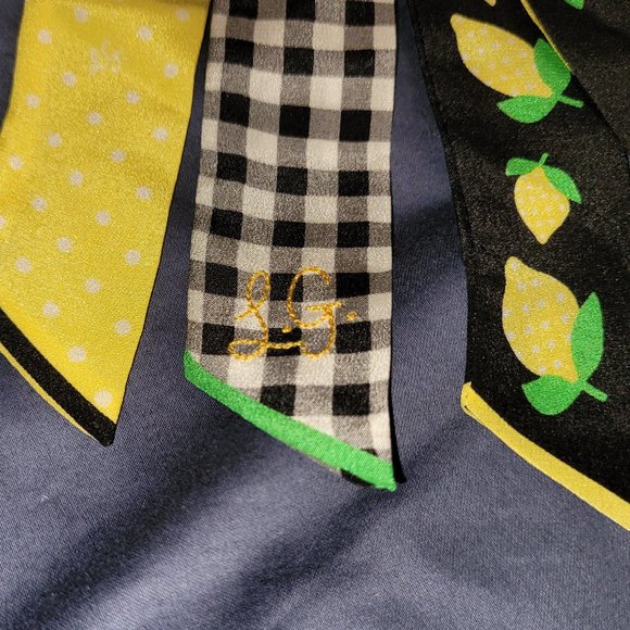 Lulu Guinness Lemon, Gingham, Dot skinny ponytail scarf - Picture 3 of 5